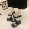 Small man thick-bottomed slope heel rhinestone outer slippers women's 2025 new summer versatile square head open-toed sandals