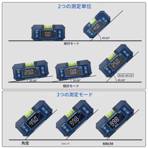 zmart SHAHE MINI Magnetic Level Gauge, Inclinometer, Rechargeable Angle Protractor, 2-Axis Digital Angle Finder with Level, Japanese Instruction Manua