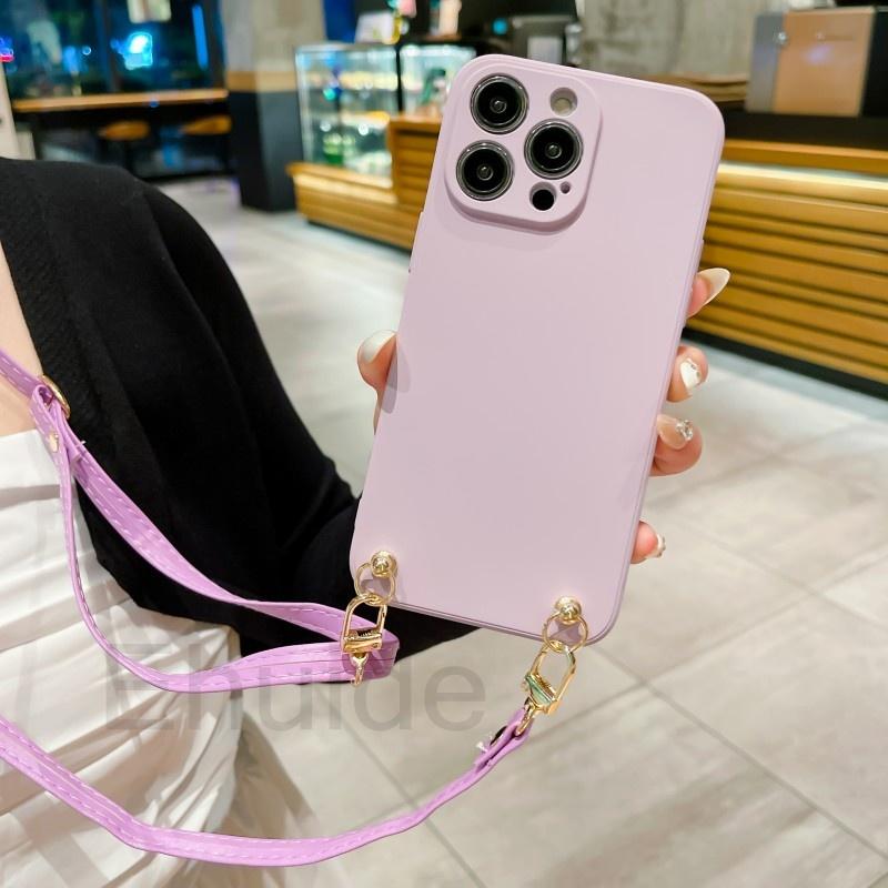 Leather Lanyard Case for Samsung Galaxy S24 S23 Ultra S22 S21 Plus S20 FE Note 20 A54 A14 Crossbody Strap Liquid Silicone Cover