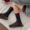 Seamless Pure Cotton Mid Calf Socks Without Bones Women Stacked Mid Calf Socks Korean Style Grey Red False 2 Piece Socks