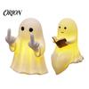 Novelty Dorm Room Decor Halloween Ghost Lamp, Cute Middle Finger Ghost/Reading Book Night Light, Funny Light Spooky Figurine for Tabletop, Indoor Home