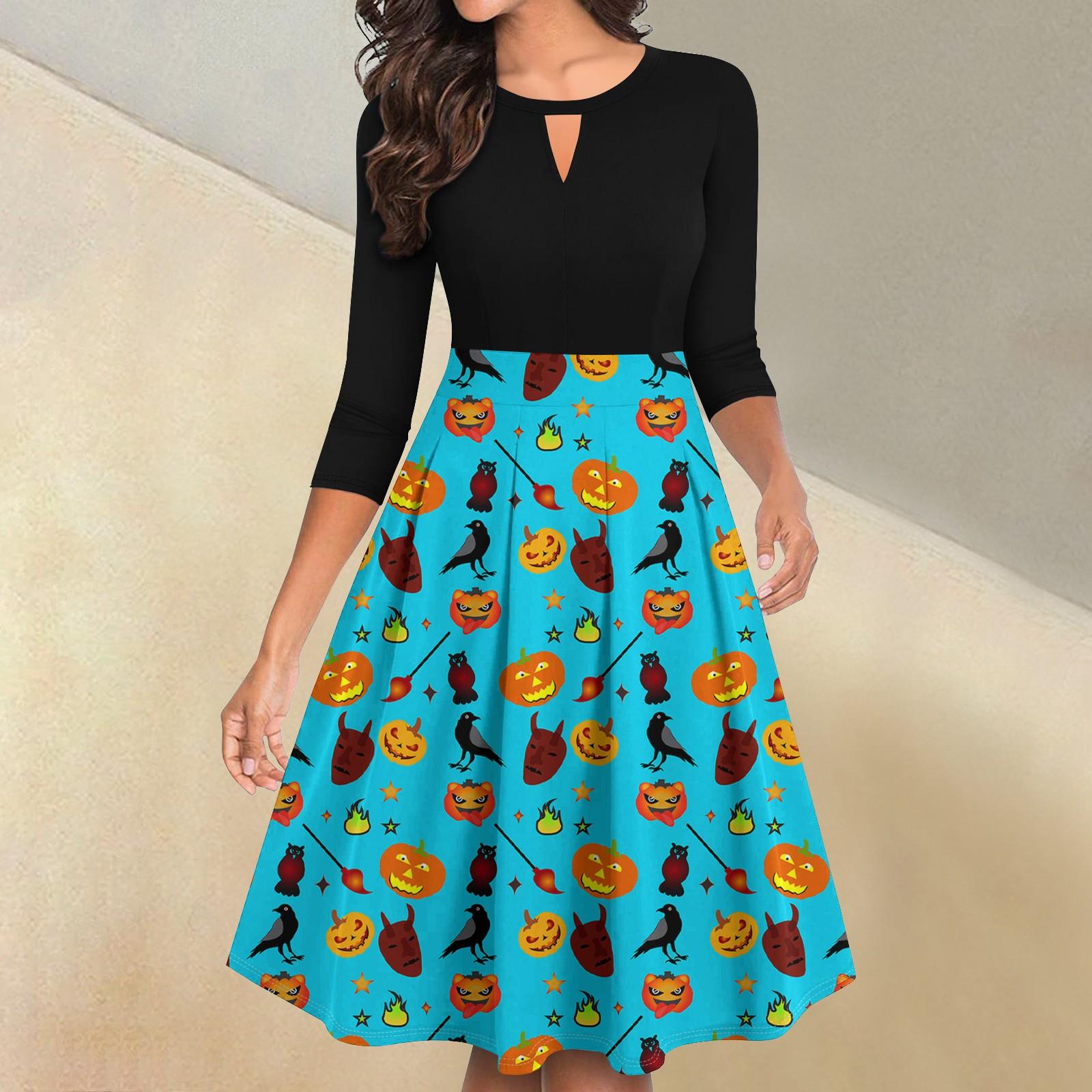 

Женские винтажные платья на Хэллоуин с принтом, расклешенные, с рукавами 3/4, повседневные, с разрезом, свободные, для вечеринок M