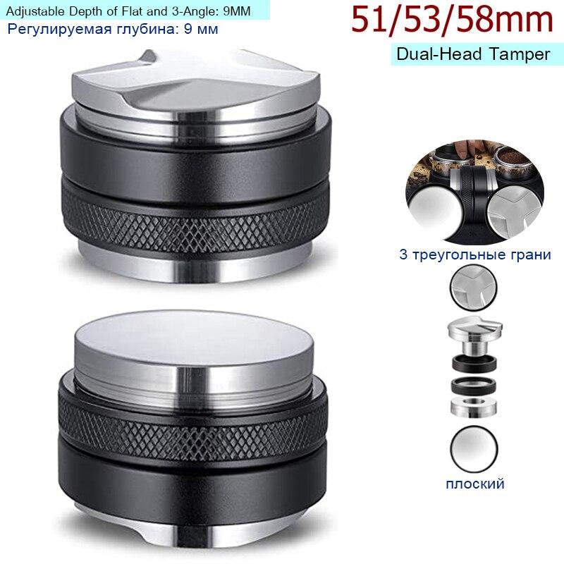 51/53/58 mm Kaffeeverteiler und -stampfer, passend für Kaffee-Nivellierer mit zwei Köpfen, einstellbare Tiefe – Espresso 3 abgewinkelte und flache Tamper