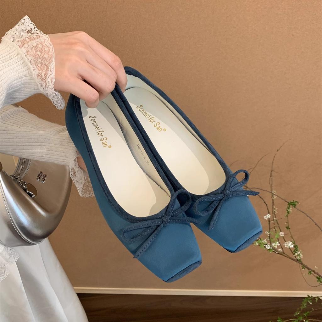 Jonmei for San Nei heightening satin early spring single shoes women's new French ballet gentle fairy single shoes