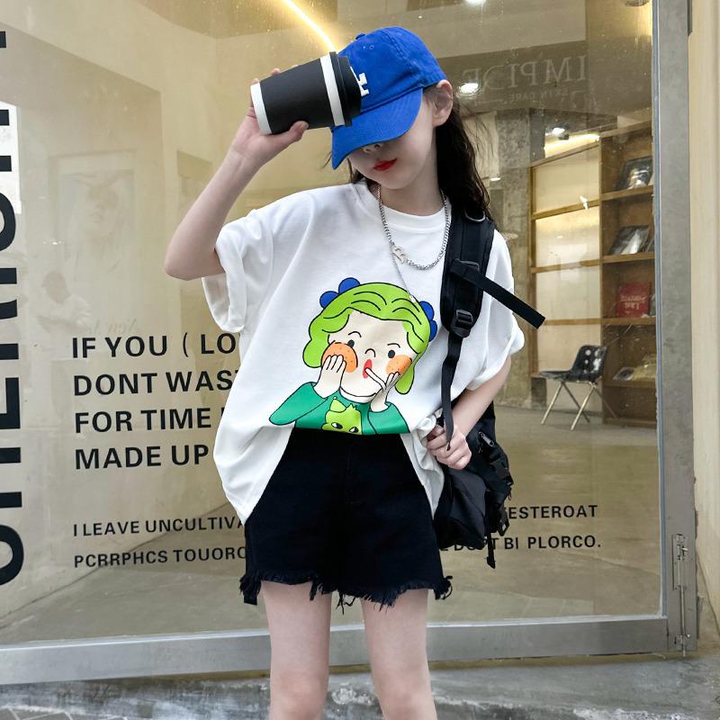 Trendy Summer Girls' Short-Sleeve T-shirt - Medium & Large Sizes