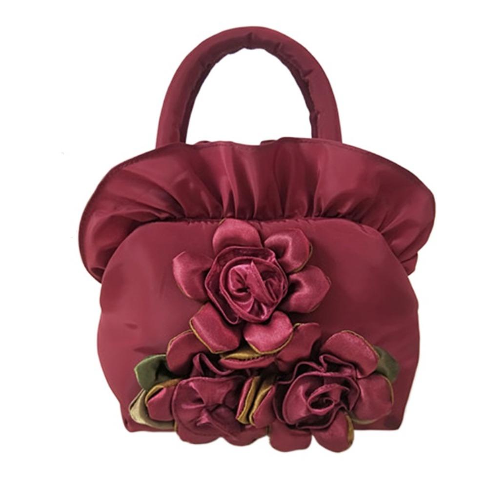 Satin Silk Hanfu Flower Drawstrings Bag Ruffle Small Purse Wallet Rose Flower Handbag  Ladies/Girls