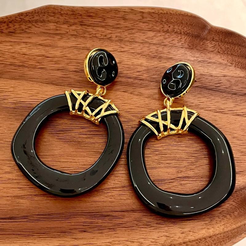 Statement Big Black Earrings Hollow Out Irregular Round Circle Women Earrings Wholesale