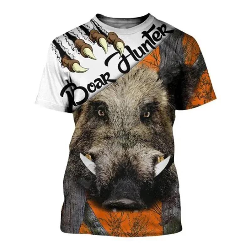 Wild Boar 3D Printed T-shirt Men's Short Sleeve O Collar Outdoor Hunter Animal Loose Dry Breathable Personality Clothing