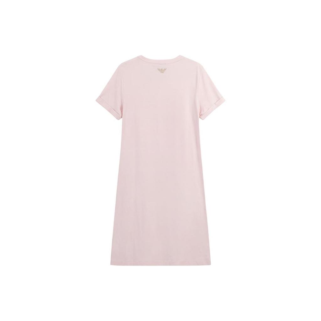 Emporio Armani EA7 SS24 Solid Logo Print Round Neck Short Sleeve Dress Women dresses Light-Pink 3DTA52-TJDQZ-1422