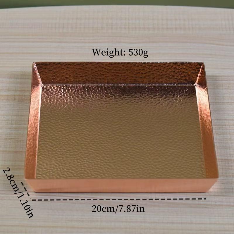 Rectangle Shape Copper Fruit Tray,Retro Engraving Hammer Texture Home Portable Food Plate,Snack Plate Table Wedding Decoration