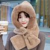 Thickening Beanie Hat Scarf Windproof Neck Warmer Winter Scarf Set Hooded  for Women