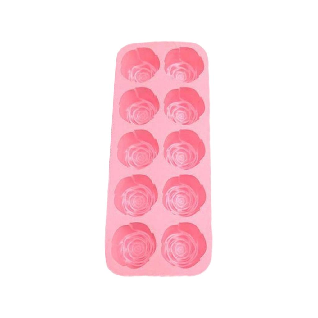 Silicone Rose Shaped Mold Tray for Baking Candy Chocolate Ice Cubes and Cake Making Flexible Nonstick Kitchen Tool with 10 Cavities