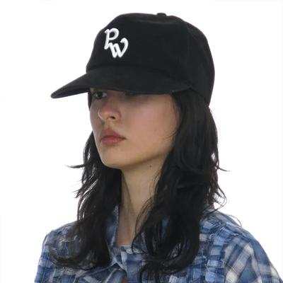 WASHED PW EMBROIDERED GRANDAD CAP_BLACK