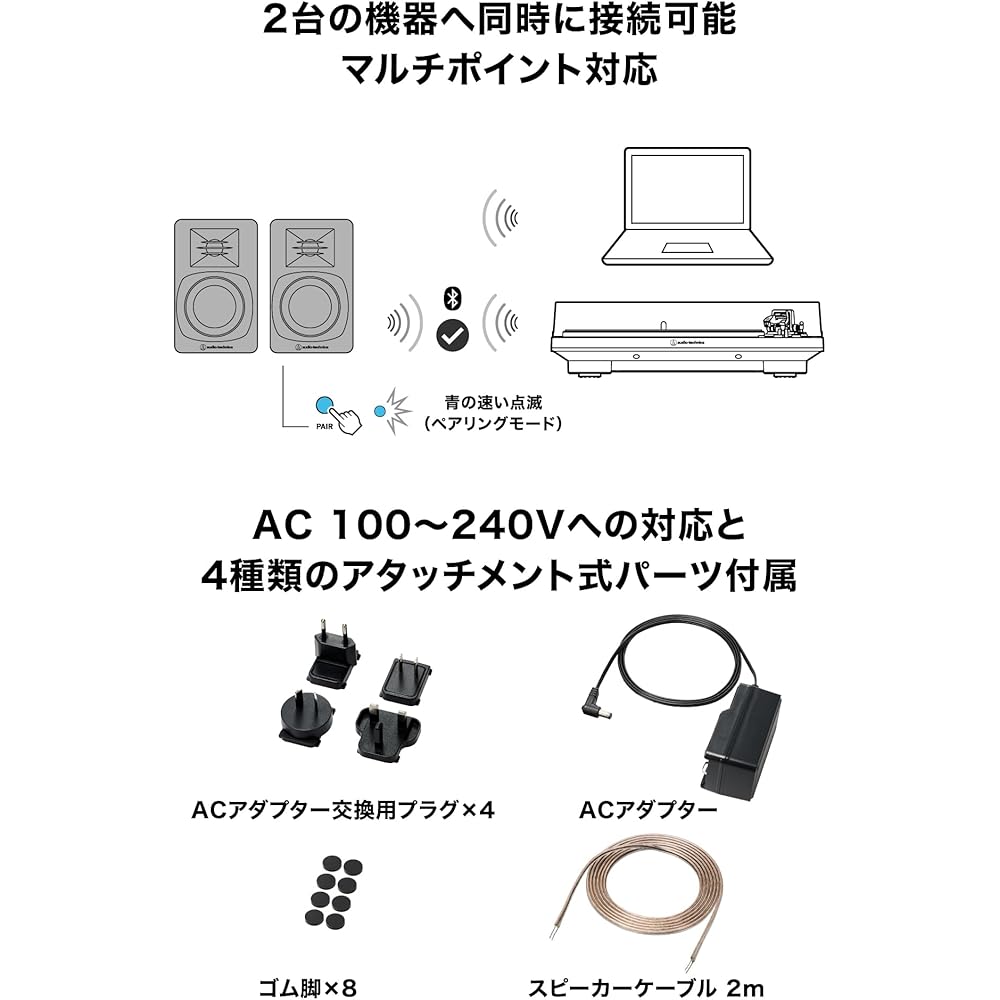 Audio-Technica AT-SP3X WH Active Speakers, Bookshelf Speakers, Record Player, Bluetooth Speakers [Wired, RCA Input, Multipoint, PC, TV, Music Listenin