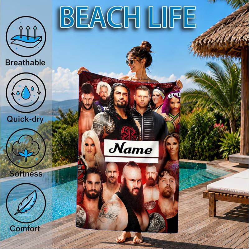 Personalisierter Name Wrestling Superstars Collage Strandtuch Mikrofaser Strandtuch, Leicht und Schnelltrocknend, für Sommerreisen, Schwimmbad Geschenk
