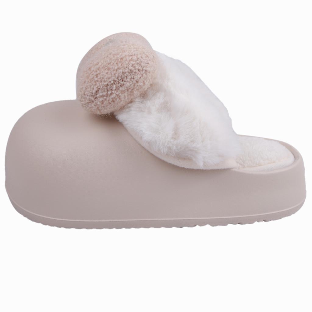 Winter Bow Warm Slippers Women Outdoor Bedroom Soft Thick Non-slip Design Shoes Cute Pearl Decoration Casual Floor Slides