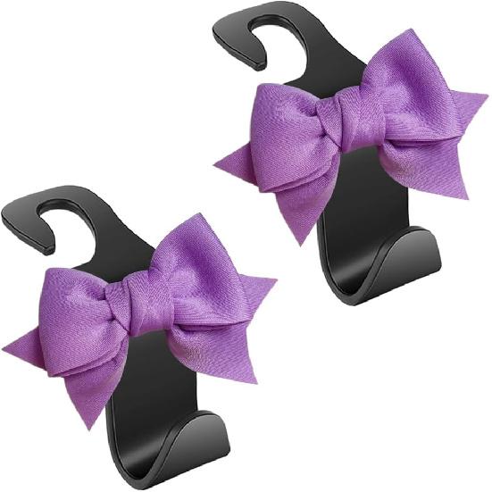 

2 Pack Bow Car Purse Hook Car Bag Hooks Car Hooks for Purses and Bags Cute Car Seat Back Storage Hook for Headrest Blue Bow Purple Bow