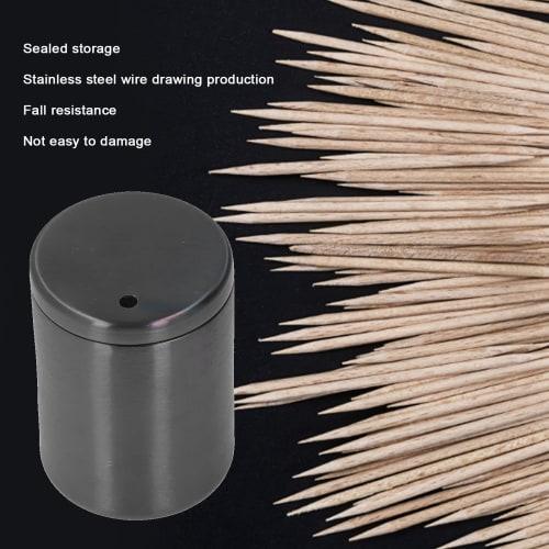 Stainless steel toothpick holder with lid for convenient toothpick storage, perfect for home, cafe, or restaurant use (black)