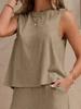 Versatile Two-Piece Set: Round Neck Sleeveless Top & Wide-Leg Pants - Casual Solid Color Ensemble