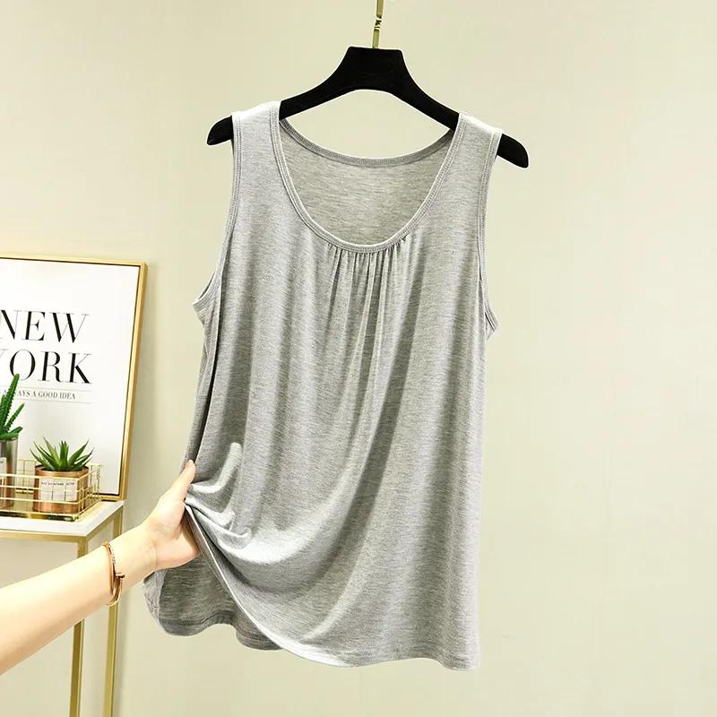Women's Summer Loose-Fit Pleated Sleeveless Tank Top Solid Color Simple Slimming Lightweight Vest