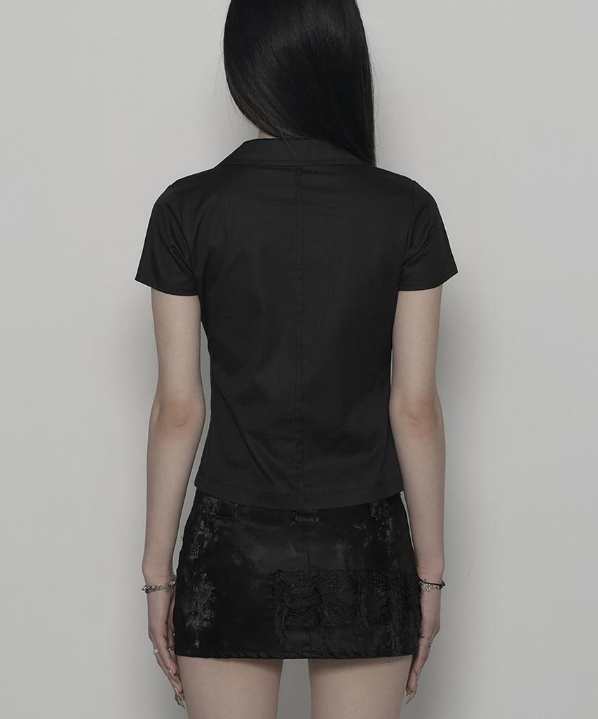 Soea Born Hook-Slit Short Shirt (Black)