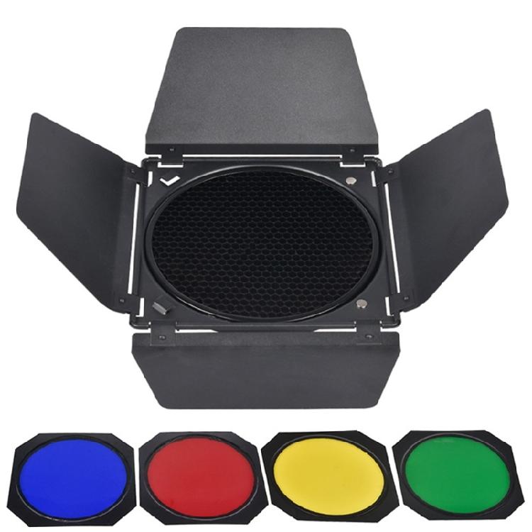 Barn Door Barndoor 4 Color Gel Filters with Honeycomb Grid for 7inches Reflector 1