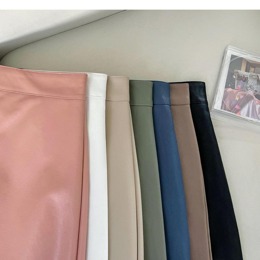 Women's Green PU Leather High Waist A-line Mini Skirt - Autumn/Winter Petite Fashion