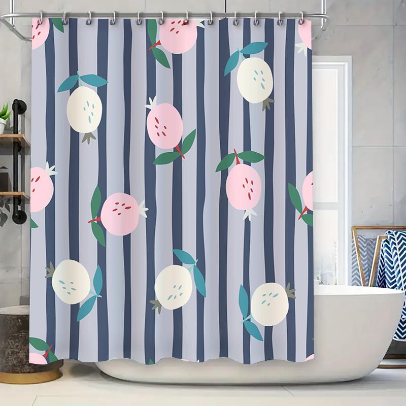 

Blue Stripe Shower Curtain Decorative Fruit Bathing Room Waterproof Fabric Bathroom Hanging Shower Liner Modern Home Decoration. 90x180cm
