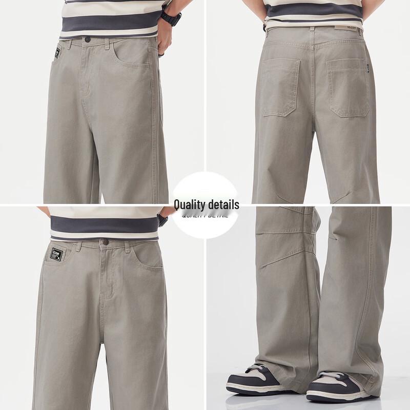 Izzueit Men's Pleated Straight-Leg Cotton Casual Pants