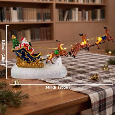 Santa Sleigh with Reindeer LED Lighted, Christmas Village Accessories, Collectible Decoration, Holiday Decor, Xmas Tabletop