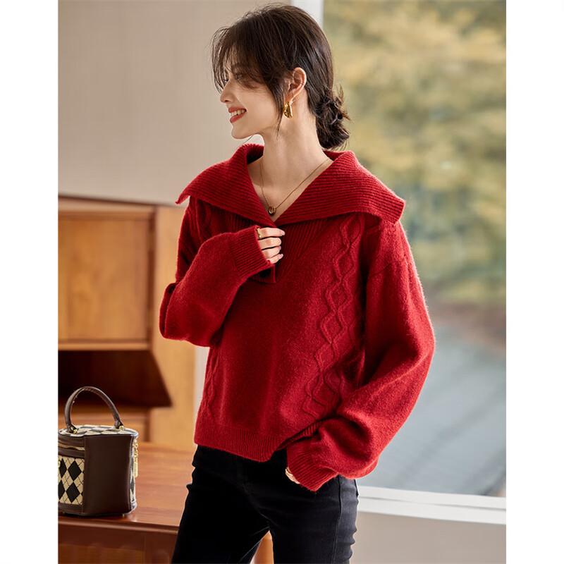 Women's 2025 Winter Jacquard Knit Sweater with Large Lapel