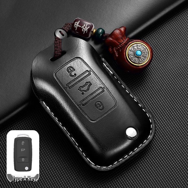 Leather Key Case for Volkswagen Models: T-Cross, Lavida, Lamando, Bora, Tiguan, Sagitar, Polo, Magotan, Passat, Tharu