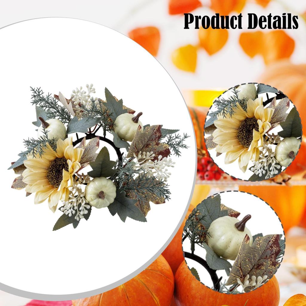 Candle Ring Autumn Garland Thanksgiving Harvest Wreath Artificial Wreath for Dining Room Farmhouse Living Room Party Table