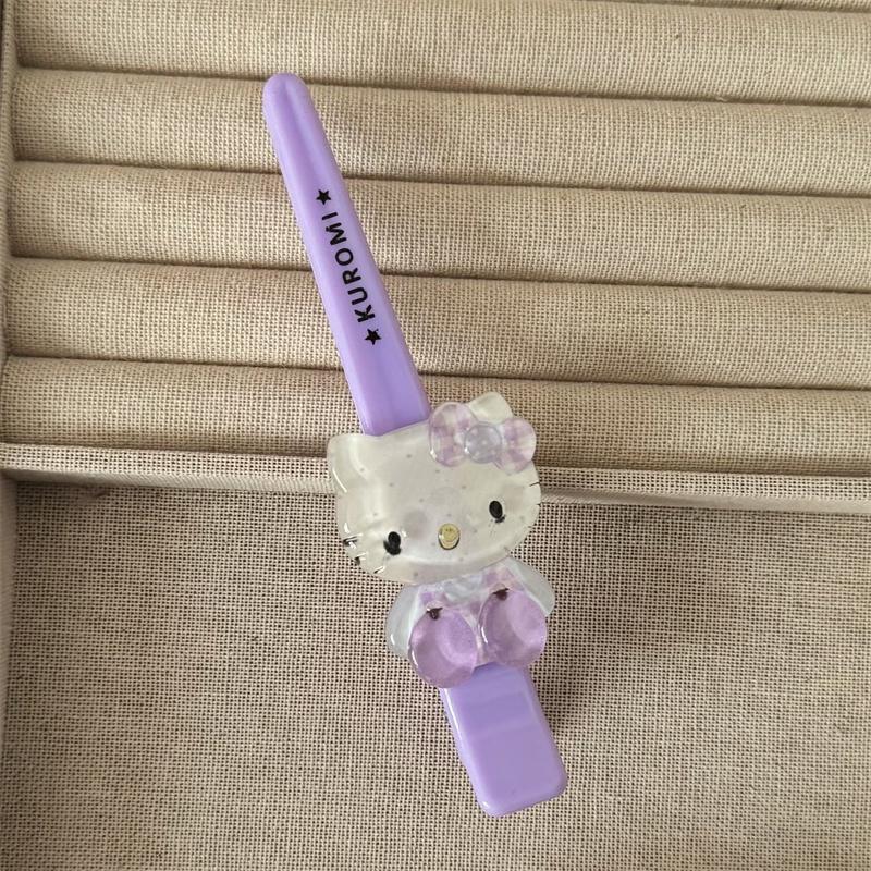 

Летняя кристально чистая заколка для волос в виде кошки Китти, японский милый стиль, большая универсальная заколка (Зажим для утки) фиолетовый