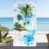 Retro Illustration Style Surfboard Palm Tree Print Beach Towel Summer Coastal Town Pattern Quick Dry Sand-Free Soft Towel