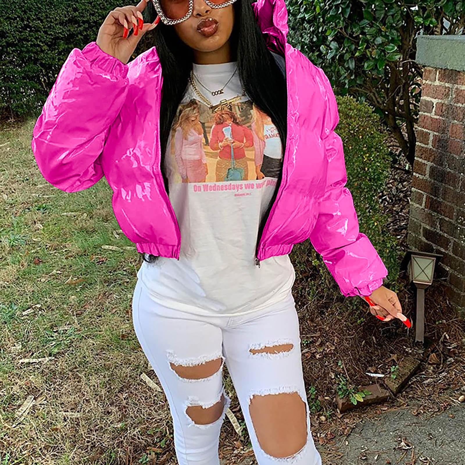 

Женская осенне-зимняя однотонная зеркальная куртка-кардиган на молнии из искусственной кожи с воротником-стойкой S горячий розовый