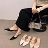 Hausschuhe Frühling Koreanischer Stil Spitze Dünner Absatz Faulenzer Sandalen Französischer Stil Elegant Elegant Geschlossene Spitzehalb