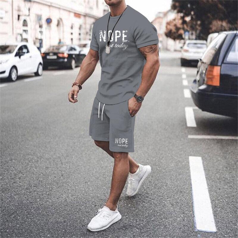 2024 New Summer Simple Men's T-shirt and Shorts 2-piece Set Fashion Street Leisure Comfortable and Breathable Short Sleeve Set