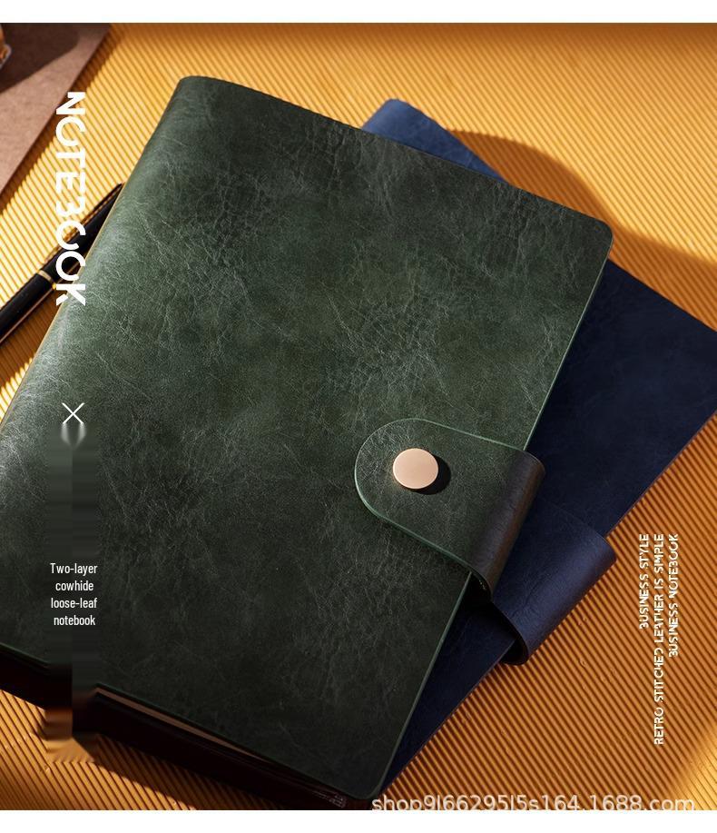A5 Retro Cowhide Leather Business Notebook with Buckle Binder