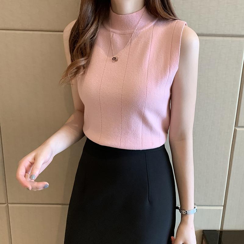 Sleeveless Knitted Sweater for Women Sexy Slim Short Vest Top Casual Thin Knitted Sweater with Solid Color Base Top