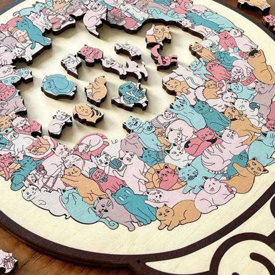 135Pcs/Set Cat Shaped Wooden Jigsaw Puzzle Focus Logic Training Wood Puzzle Game Educational Difficult Puzzle Toy Decoration Cat Lovers Gift