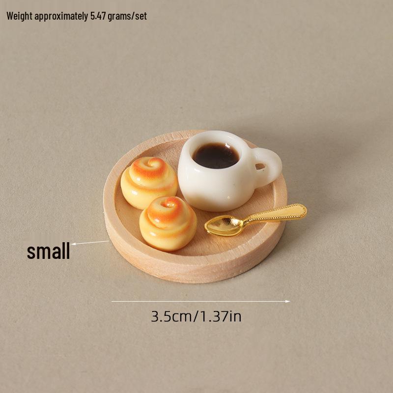 Dollhouse Coffee & Bread Wooden Tray Miniature Food for DIY Kitchen Scene Decoration