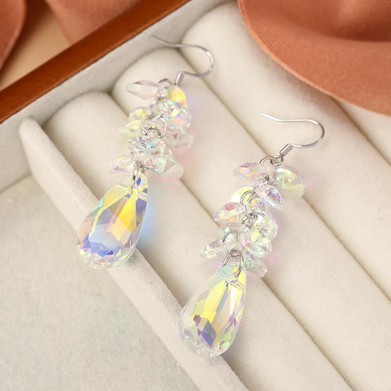 Fashion Long Tassel Ab Color Crystal Dangling Earrings For Women Temperament Elegant Engagement Party Jewelry Gifts