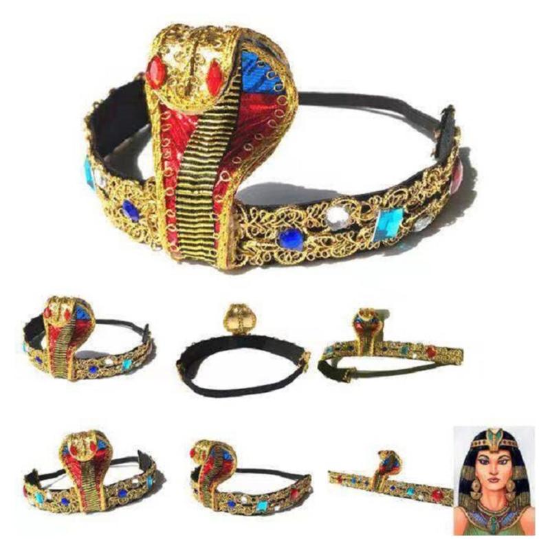 Egyptian Costume Accessories Set Egyptian Headpiece Tassels Beaded Necklace Bracelet Arm Cuffs for Halloween Party Decor