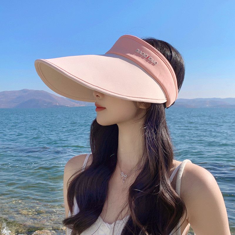 

8233 Patchwork UV Protection Crownless Sun Hat Summer Sun Protection Hat Women s Two-Color Big Brim Foldable Sun Hat Double Color-Pink