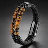 Men's Double Layer Leather Bracelet with Tiger Eye Stones