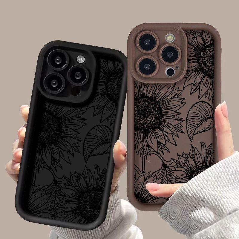 Line Sunflower for iPhone16 ProMax Case 14 Apple 13 Scrub 12/15 Premium 11