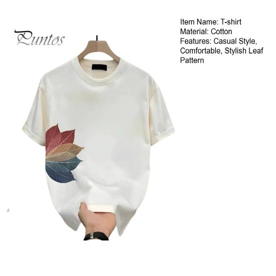 Men's Leaf Print T-shirt Cotton Round Neck Short-sleeved Top Summer Casual Loose Tee Shirt for Daily Life Sports Beaches