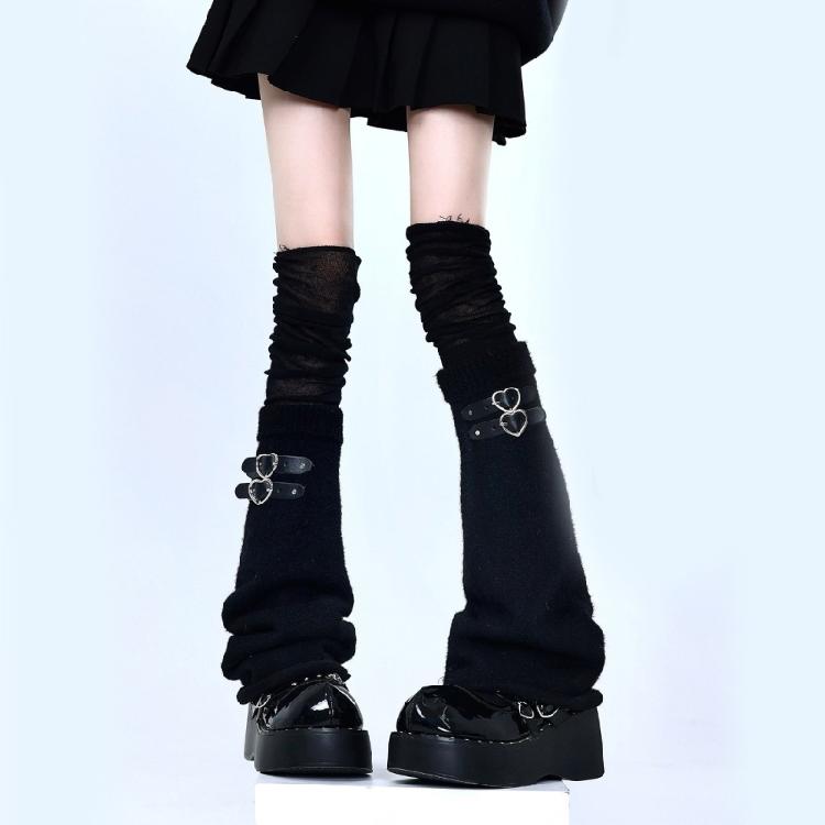 Women Harajuku Punk Flared Foot Covers with Buckled Belt Aesthetic Thigh High Over Knee Leg Warmers Socks Streetwear