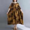 2021 Summer Retro Plus Size Round Neck Print Dress with Short Sleeves and Big Swing